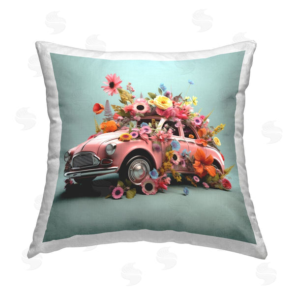 stupell industries Lazar Studio | Antique Car with Blossoms Printed Throw Pillow