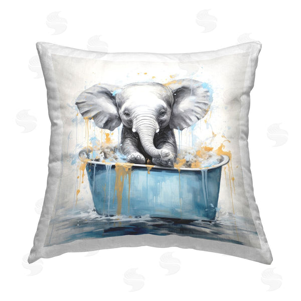 stupell industries Lazar Studio | Bathing Baby Elephant Printed Throw Pillow
