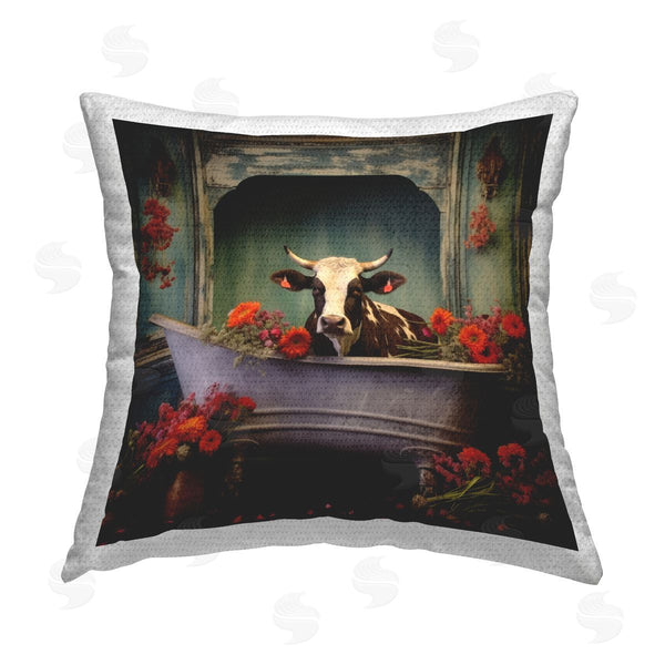 Stupell Industries Lazar Studio | Bathing Cow Red Accents Printed Throw Pillow
