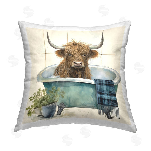 stupell industries Lazar Studio | Bathing Highland Cattle Printed Throw Pillow