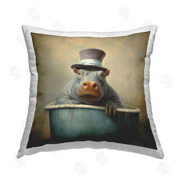 Stupell Industries Lazar Studio | Bathing Hippo With Hat Printed Throw Pillow