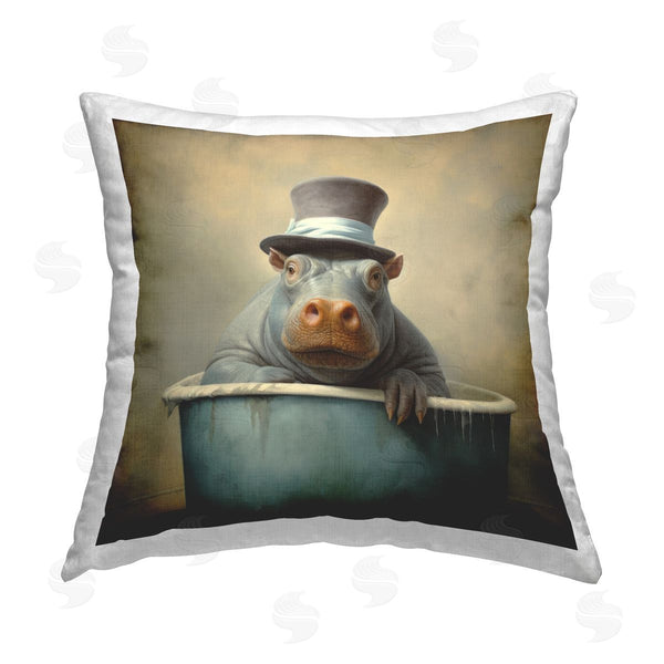 stupell industries Lazar Studio | Bathing Hippo with Hat Printed Throw Pillow