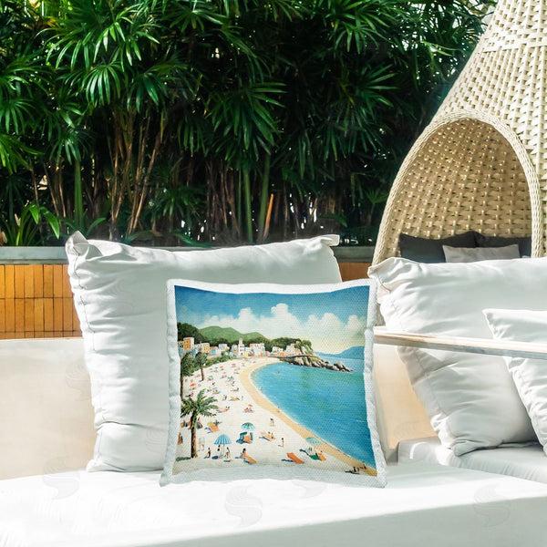 Stupell Industries Lazar Studio | Beachgoers On Tropical Shore Printed Throw Pillow