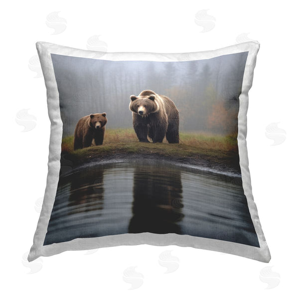 stupell industries Lazar Studio | Bear & Cub Pond Reflection Printed Throw Pillow