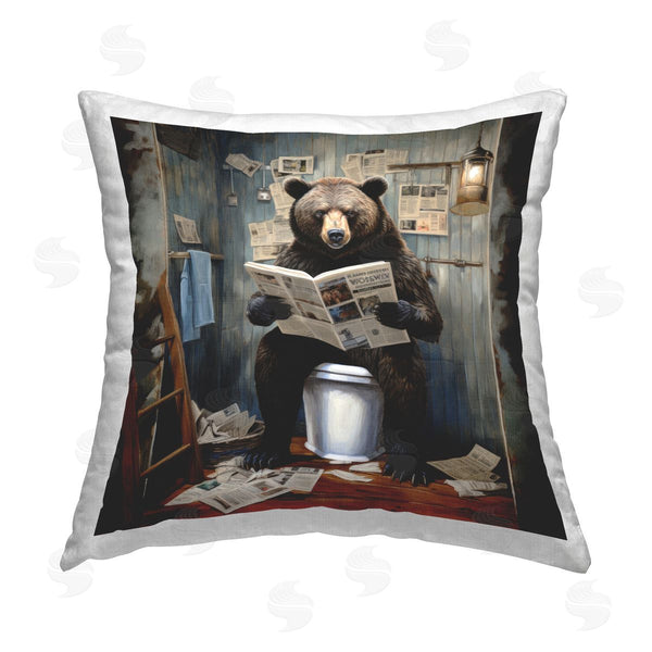 stupell industries Lazar Studio | Bear Reading on Toilet Printed Throw Pillow