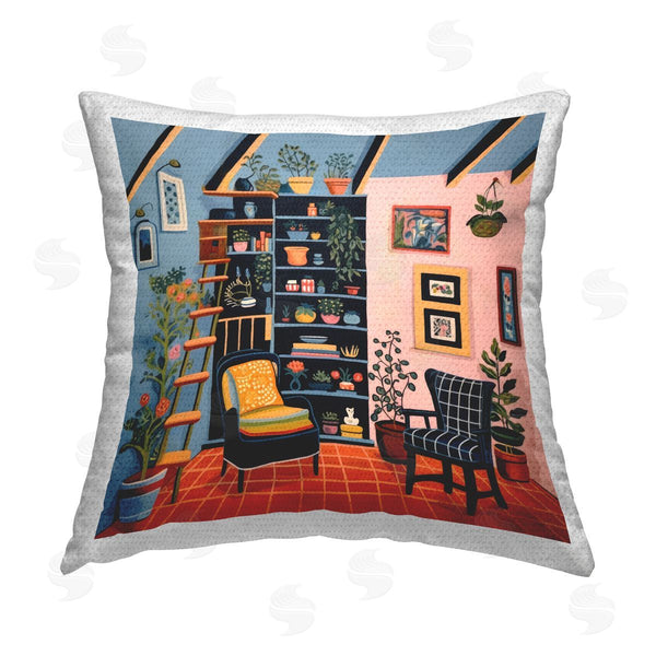 Stupell Industries Lazar Studio | Bookshelf Scene & Plants Printed Throw Pillow