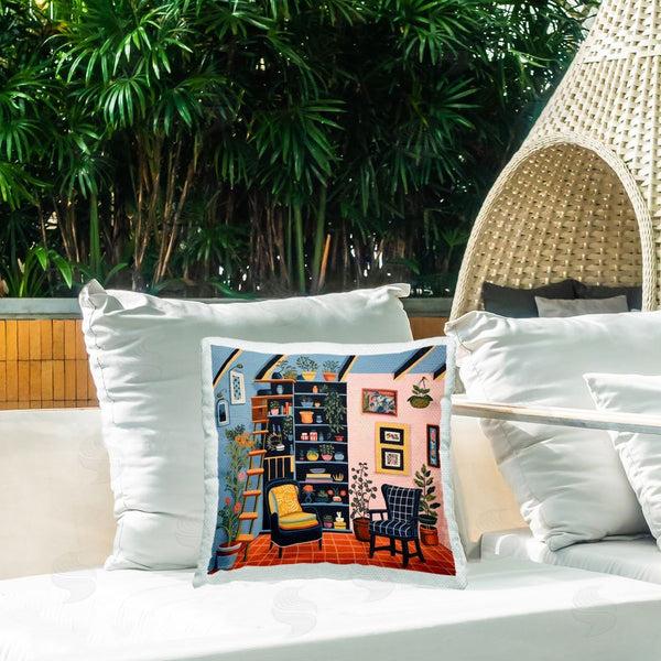 Stupell Industries Lazar Studio | Bookshelf Scene & Plants Printed Throw Pillow