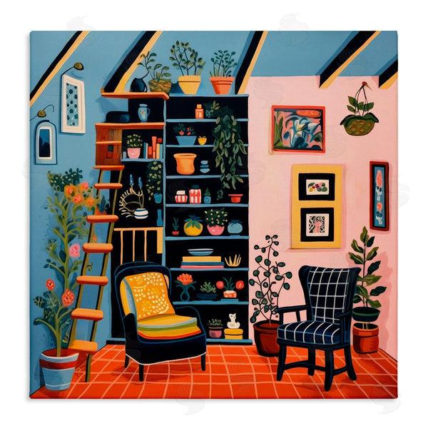 stupell industries Lazar Studio | Bookshelf Scene & Plants Wall Art