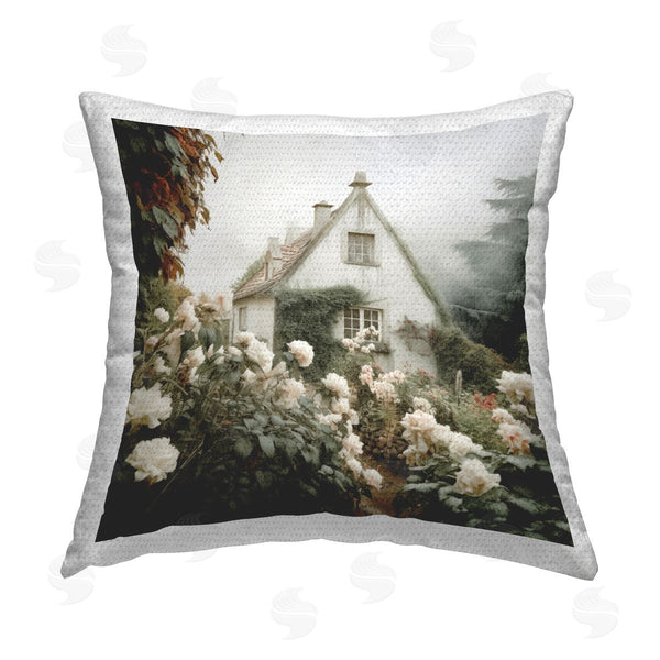 Stupell Industries Lazar Studio | Cottage In Foggy Garden Printed Throw Pillow