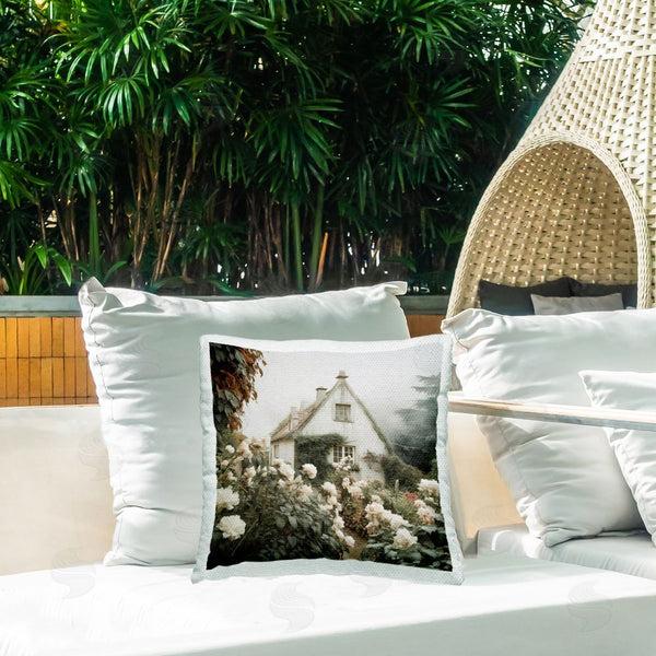 Stupell Industries Lazar Studio | Cottage In Foggy Garden Printed Throw Pillow