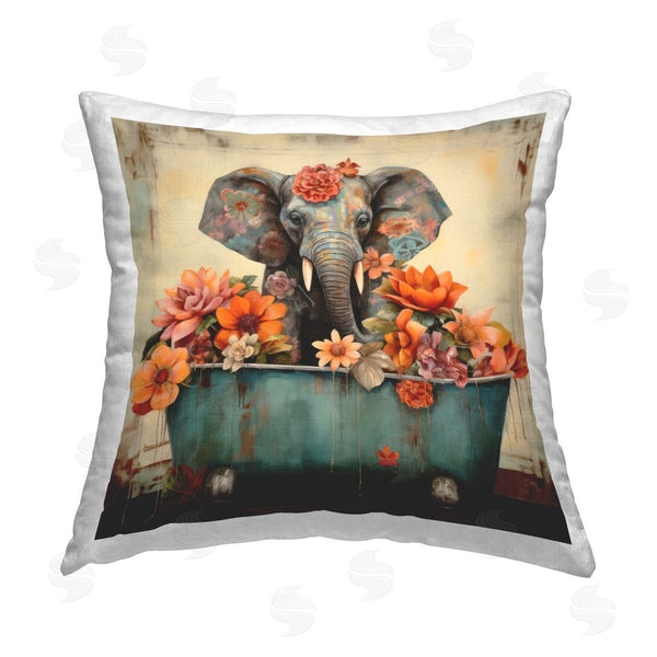 stupell industries Lazar Studio | Elephant Bathing Bold Florals Printed Throw Pillow