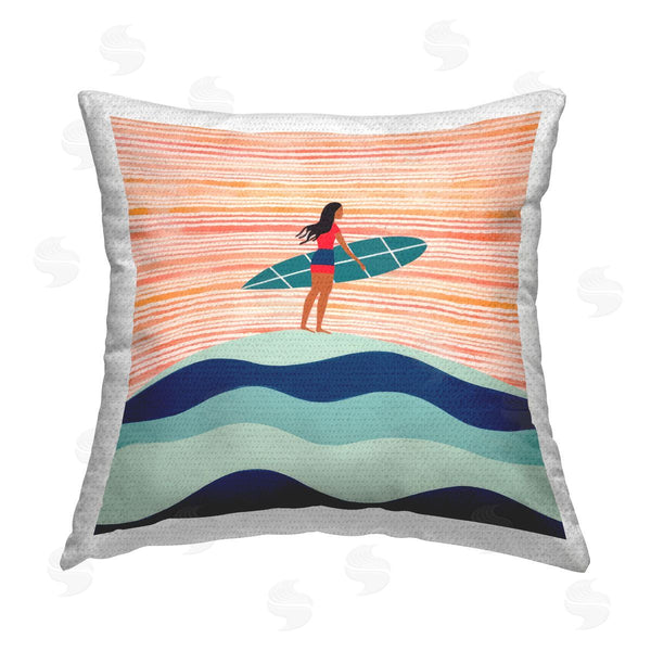 Stupell Industries Lazar Studio | Female Surfer Patterned Printed Throw Pillow
