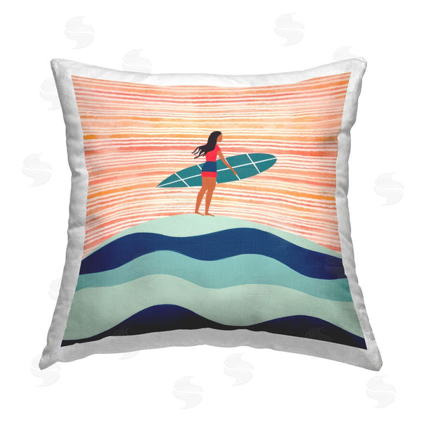 stupell industries Lazar Studio | Female Surfer Patterned Printed Throw Pillow