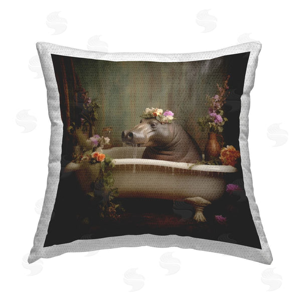 Stupell Industries Lazar Studio | Floral Bathing Hippo Printed Throw Pillow