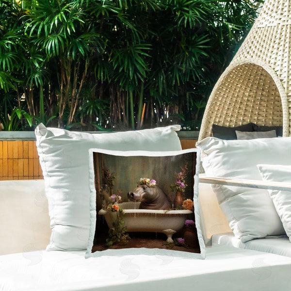 Stupell Industries Lazar Studio | Floral Bathing Hippo Printed Throw Pillow