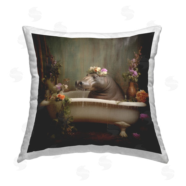 stupell industries Lazar Studio | Floral Bathing Hippo Printed Throw Pillow