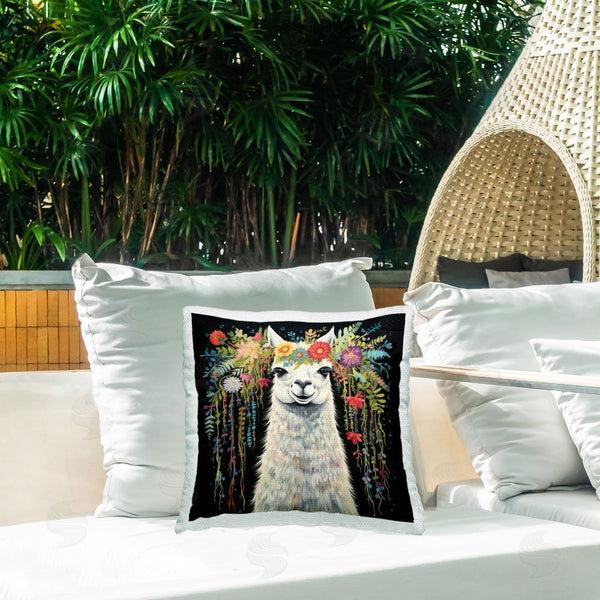 Stupell Industries Lazar Studio | Floral Llama On Black Printed Throw Pillow