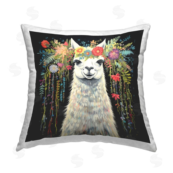 stupell industries Lazar Studio | Floral Llama on Black Printed Throw Pillow