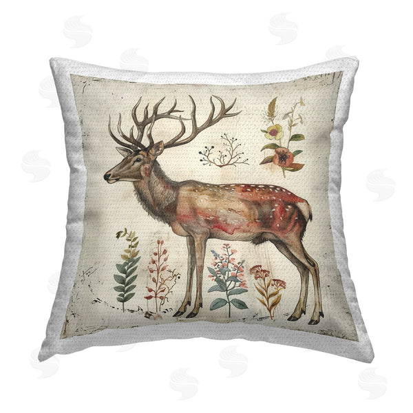 Stupell Industries Lazar Studio | Forest Elk With Botanicals Printed Throw Pillow