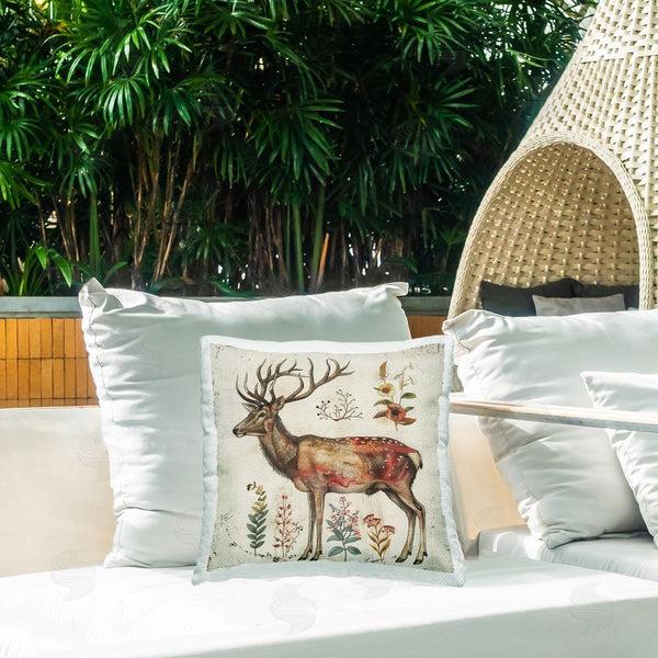 Stupell Industries Lazar Studio | Forest Elk With Botanicals Printed Throw Pillow