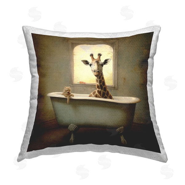Stupell Industries Lazar Studio | Giraffe In Antique Bathroom Printed Throw Pillow