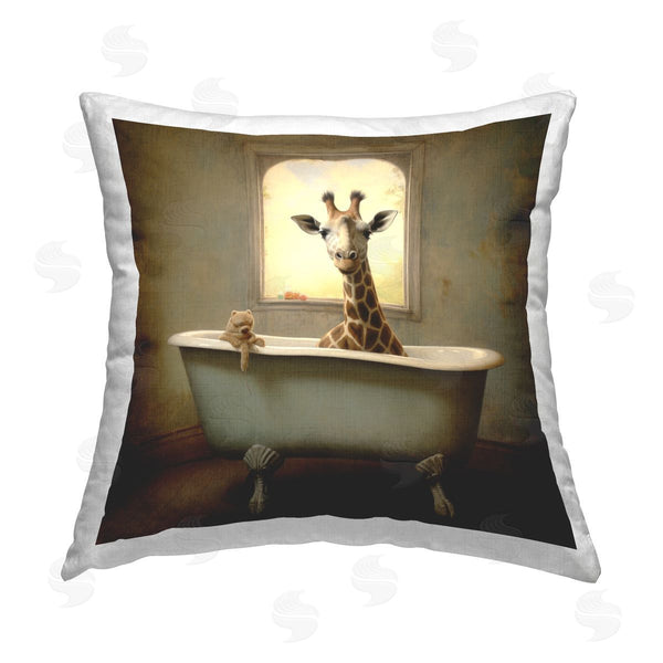 stupell industries Lazar Studio | Giraffe in Antique Bathroom Printed Throw Pillow