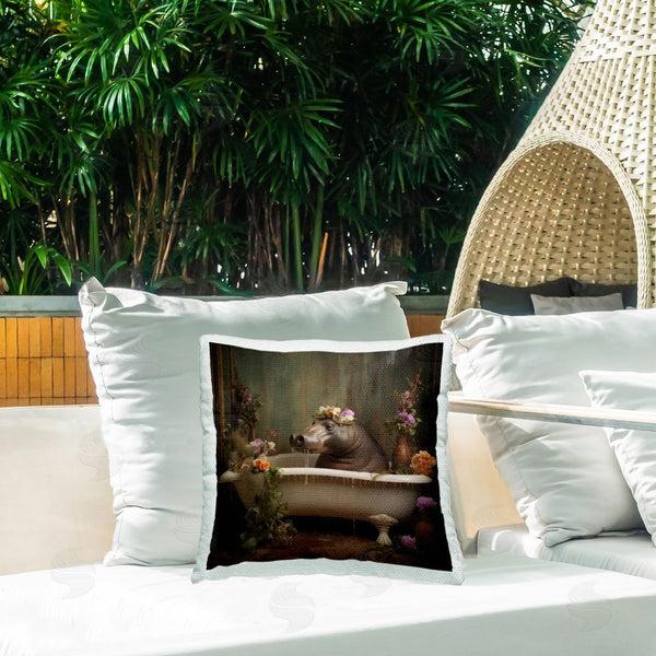Stupell Industries Lazar Studio | Hippo In Floral Bathtub Printed Throw Pillow