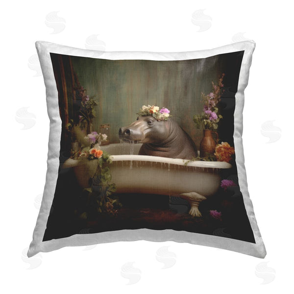 stupell industries Lazar Studio | Hippo in Floral Bathtub Printed Throw Pillow