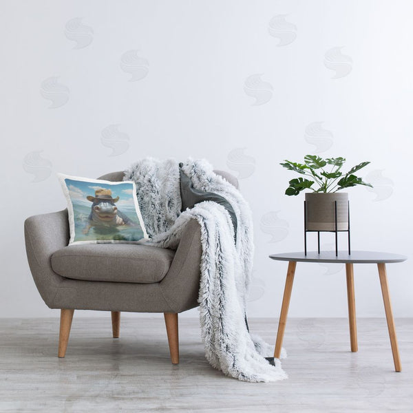 Stupell Industries Lazar Studio | Hippo Wearing Hat Printed Throw Pillow