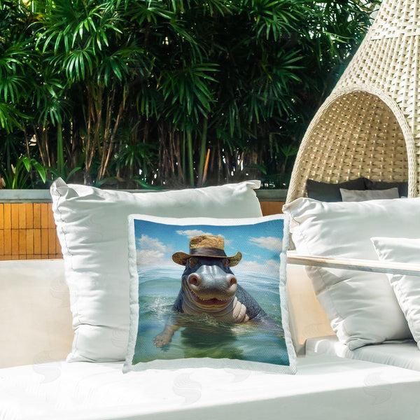 Stupell Industries Lazar Studio | Hippo Wearing Hat Printed Throw Pillow