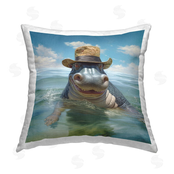 stupell industries Lazar Studio | Hippo Wearing Hat Printed Throw Pillow