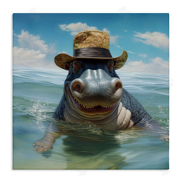 stupell industries Lazar Studio | Hippo with Trendy Hat Wall Art