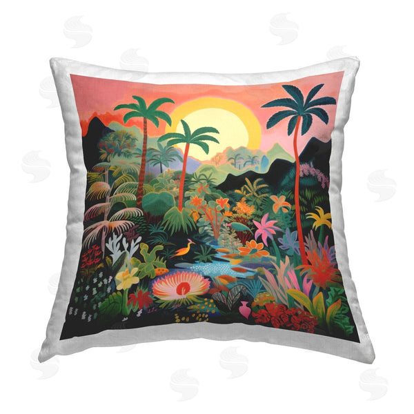 stupell industries Lazar Studio | Jungle Sunrise Wildlife Printed Throw Pillow