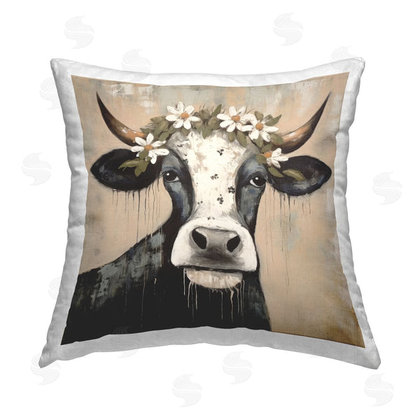 stupell industries Lazar Studio | Modern Cow & Daisy Crown Printed Throw Pillow