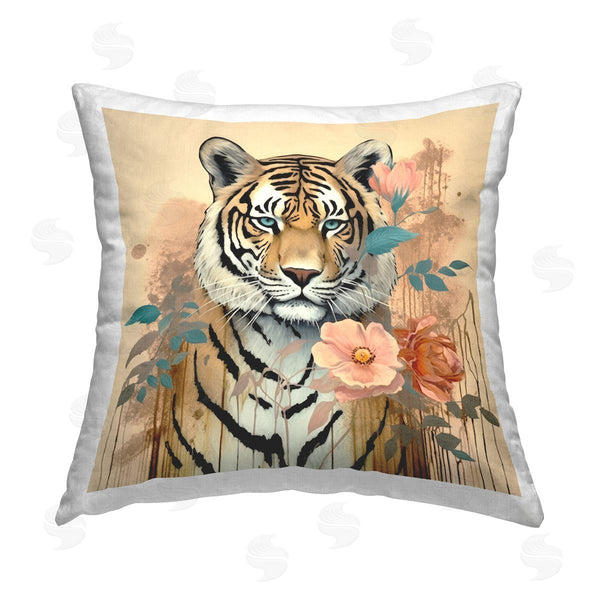 stupell industries Lazar Studio | Modern Floral Tiger Printed Throw Pillow