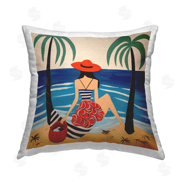 Stupell Industries Lazar Studio | Modern Girl At Shore Printed Throw Pillow