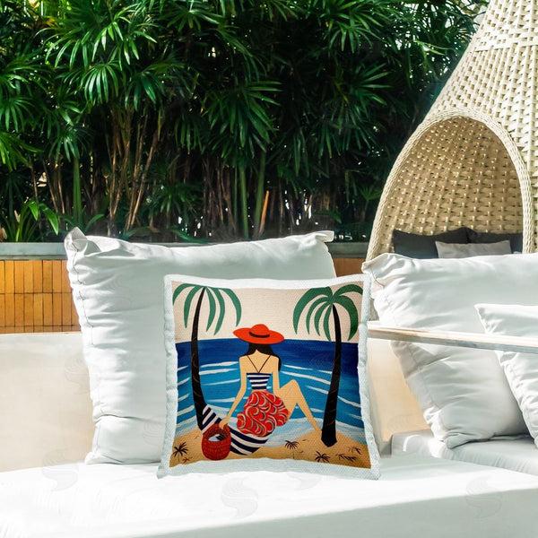 Stupell Industries Lazar Studio | Modern Girl At Shore Printed Throw Pillow