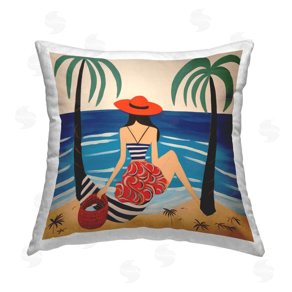 stupell industries Lazar Studio | Modern Girl At Shore Printed Throw Pillow