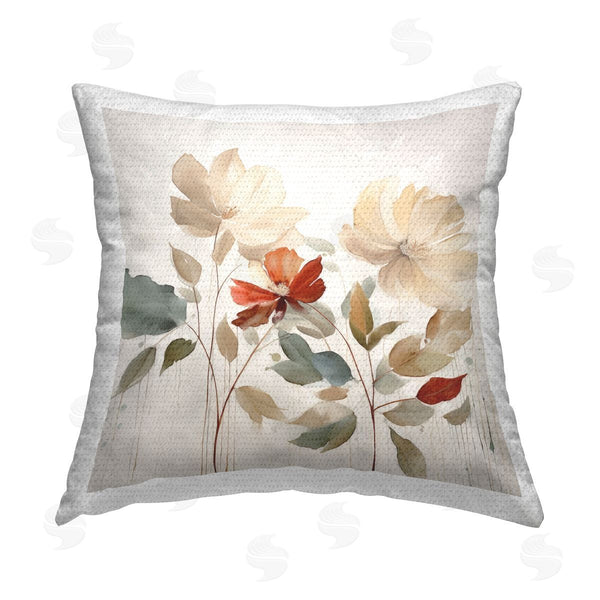 Stupell Industries Lazar Studio | Neutral Blooms With Red Printed Throw Pillow