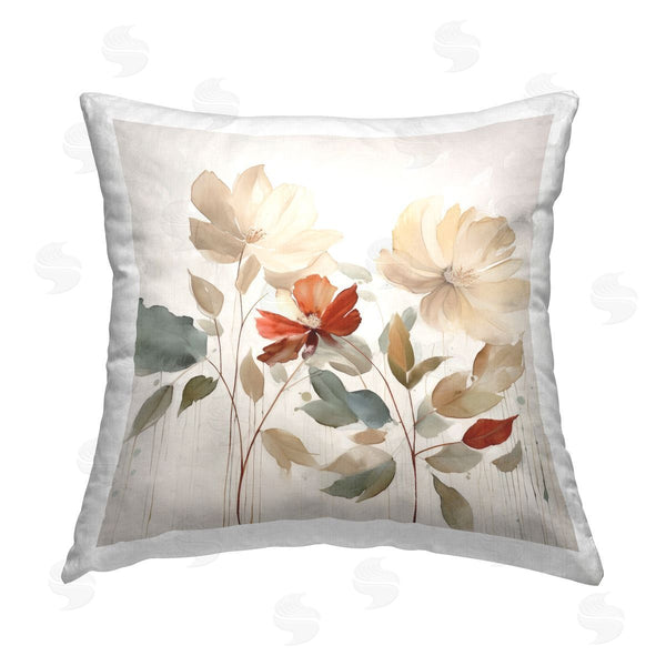 stupell industries Lazar Studio | Neutral Blooms with Red Printed Throw Pillow