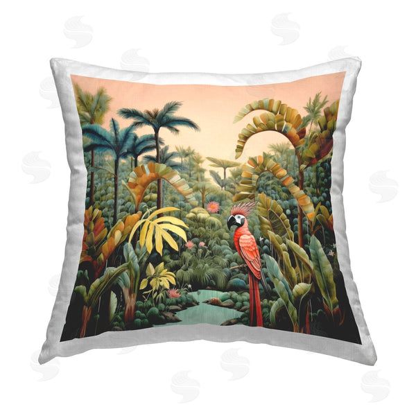 stupell industries Lazar Studio | Parrot in Rainforest Nature Printed Throw Pillow