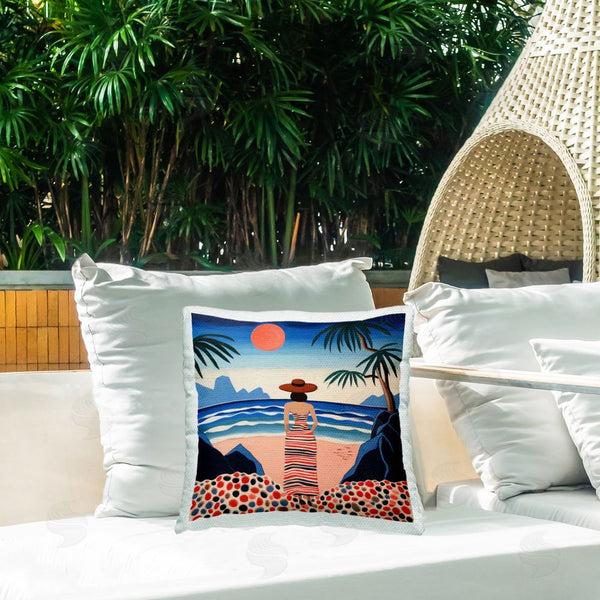 Stupell Industries Lazar Studio | Patterned Female On Beach Printed Throw Pillow