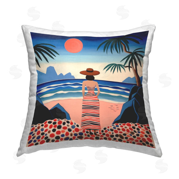 stupell industries Lazar Studio | Patterned Female on Beach Printed Throw Pillow