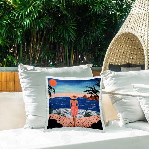 Stupell Industries Lazar Studio | Patterned Girl At Beach Printed Throw Pillow