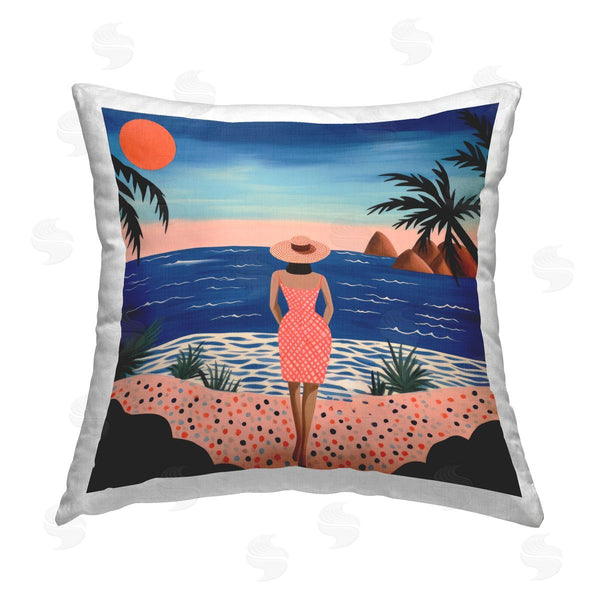 stupell industries Lazar Studio | Patterned Girl at Beach Printed Throw Pillow