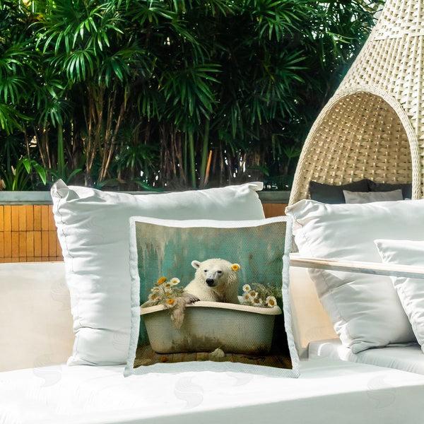 Stupell Industries Lazar Studio | Polar Bear Daisy Filled Tub Printed Throw Pillow