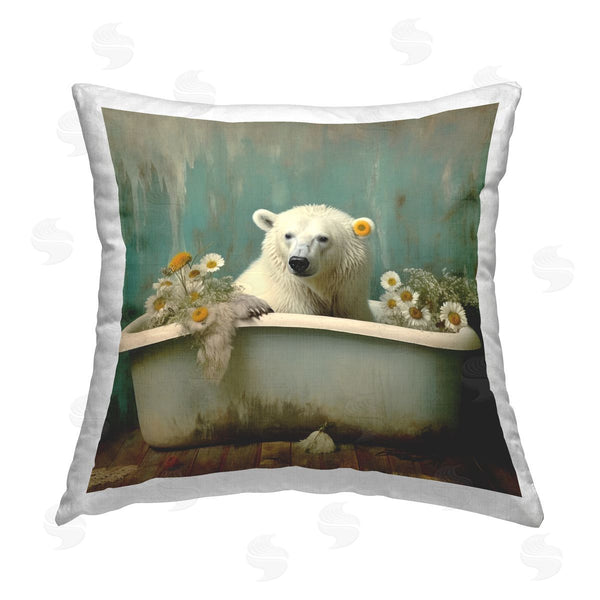 stupell industries Lazar Studio | Polar Bear Daisy Filled Tub Printed Throw Pillow