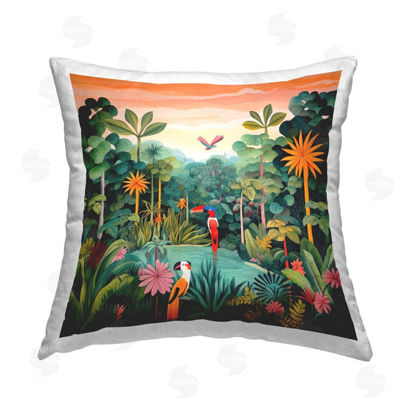 stupell industries Lazar Studio | Rainforest Wildlife Scene Printed Throw Pillow