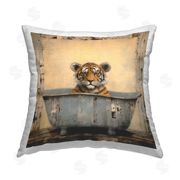 Stupell Industries Lazar Studio | Rustic Bath Tiger Printed Throw Pillow