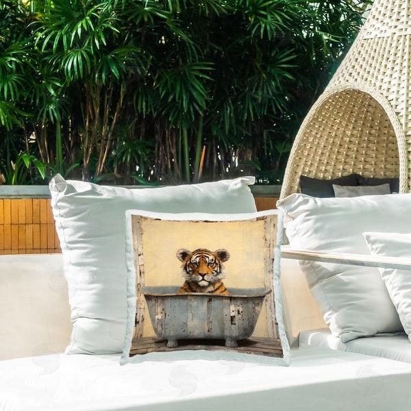 Stupell Industries Lazar Studio | Rustic Bath Tiger Printed Throw Pillow